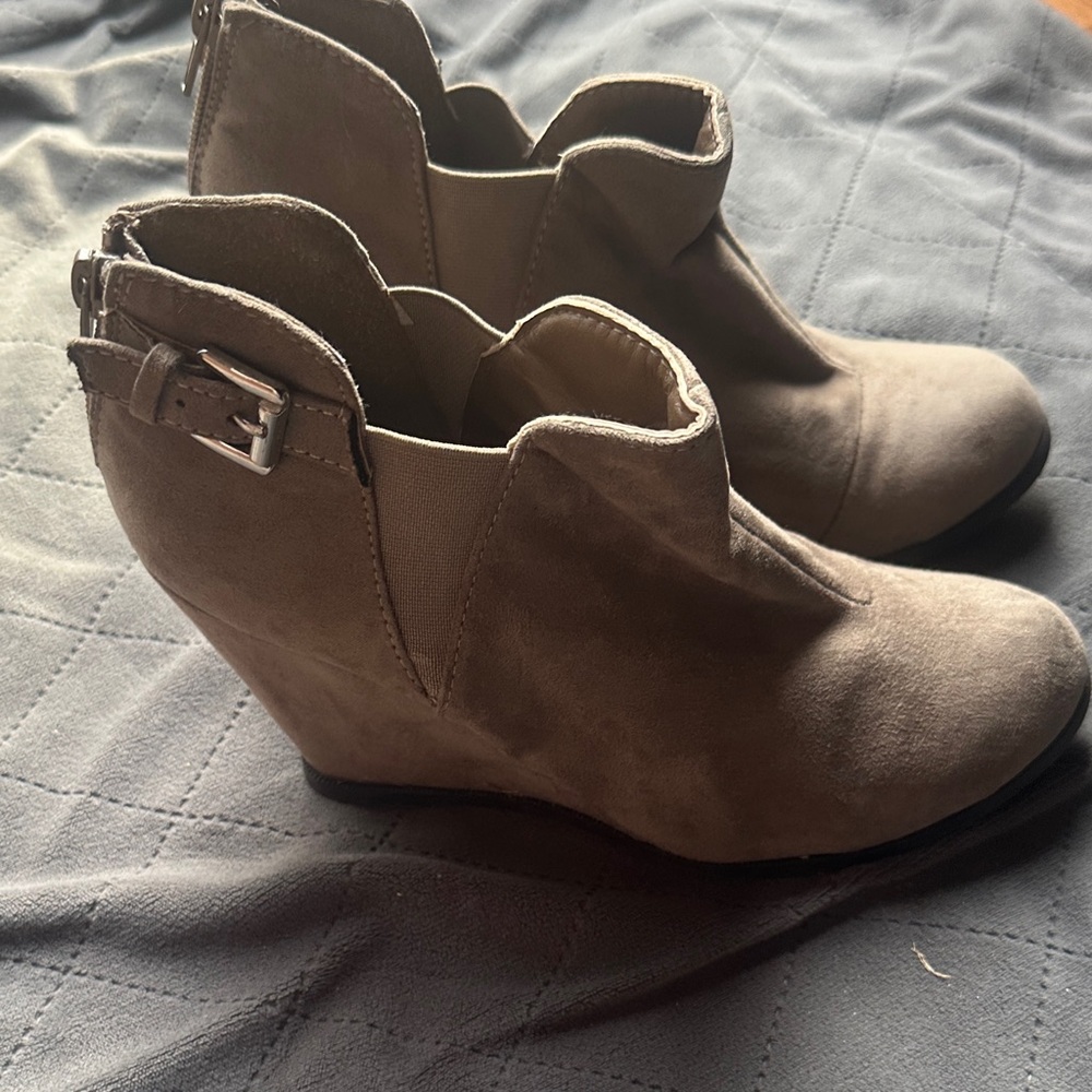 Maurices Brown Wedge Booties with Buckle - Picture 1 of 9